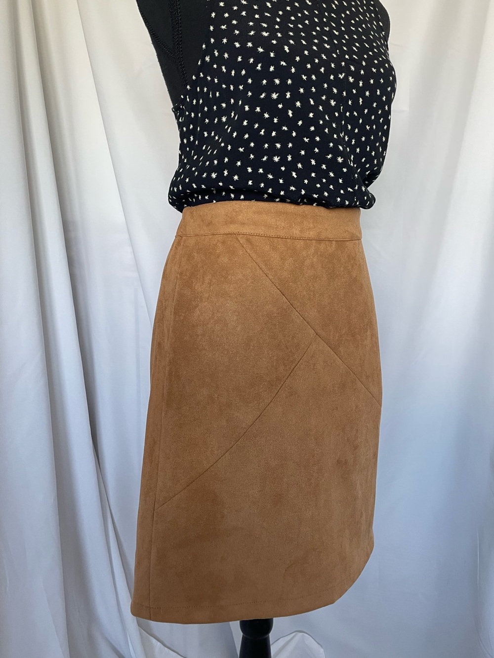 NEW Camel Tan Faux Suede A-Line Skirt SzL Western Country Office School Academia - Picture 2 of 13